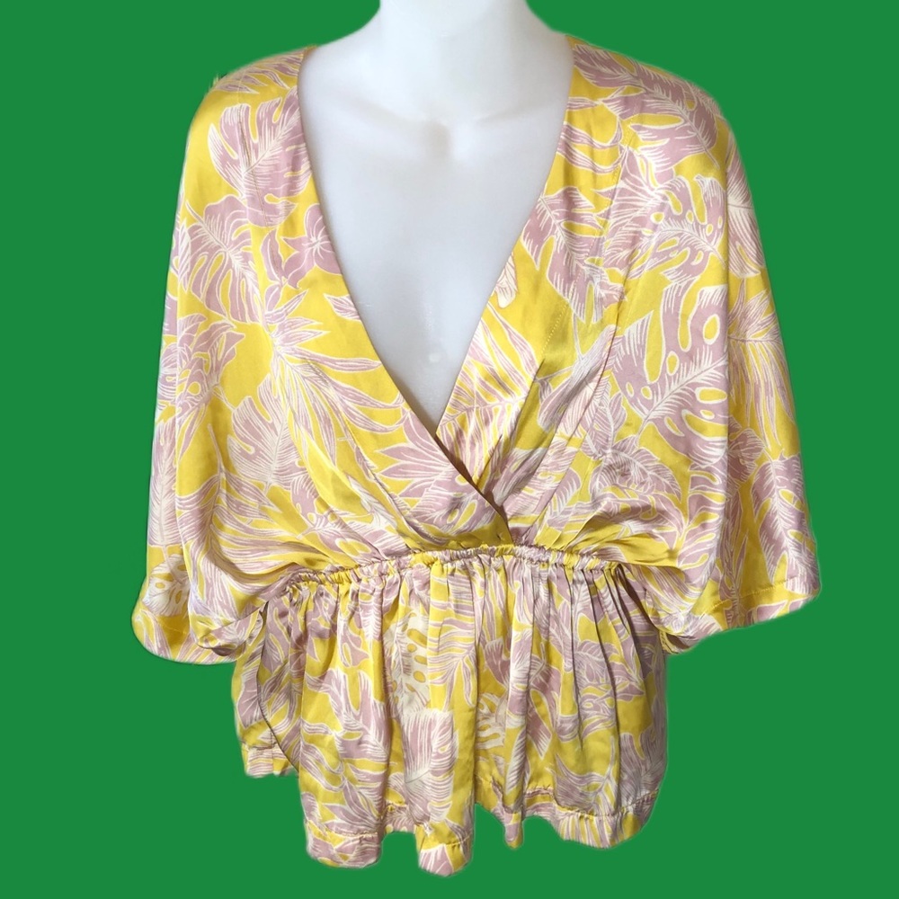 Impressions Silky Deep V Neck Floral Print Blouse